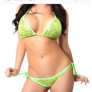 Daisy Beachwear Lime Green Sequin Scrunch Butt‎ Swimsuit Bikini NEW